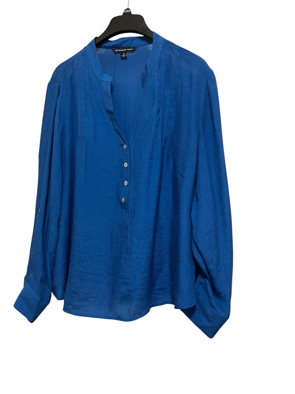 ZAC & RACHEL SOLID PLEATED TUNIC V-NECK  ROLL SLEEVES WOMEN COLOR BLUE SIZE 1X *